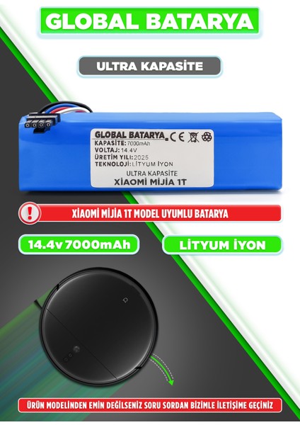 Xiaomi Mijia 1t Uyumlu Akıllı Robot Süpürge Batarya 14.4V 7000MAH Li-Ion Pil (Ultra Kapasite)