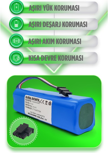 Xiaomi Mijia 1t Uyumlu Akıllı Robot Süpürge Batarya 14.4V 7000MAH Li-Ion Pil (Ultra Kapasite)