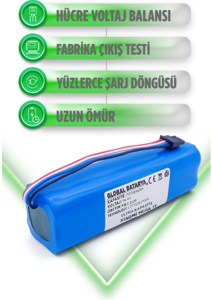 Xiaomi Mijia 1t Uyumlu Akıllı Robot Süpürge Batarya 14.4V 7000MAH Li-Ion Pil (Ultra Kapasite)