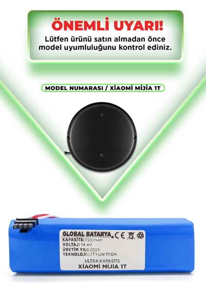 Xiaomi Mijia 1t Uyumlu Akıllı Robot Süpürge Batarya 14.4V 7000MAH Li-Ion Pil (Ultra Kapasite)