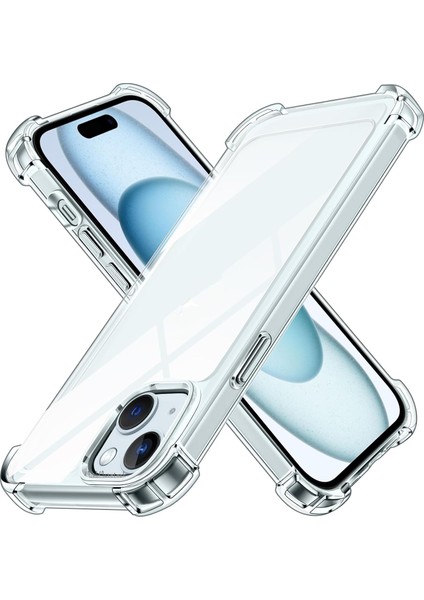 Apple iPhone 15 Kılıf Köşe Korumalı Darbeye Dayanıklı Antişok Şeffaf Silikon Pc Sert Kapak