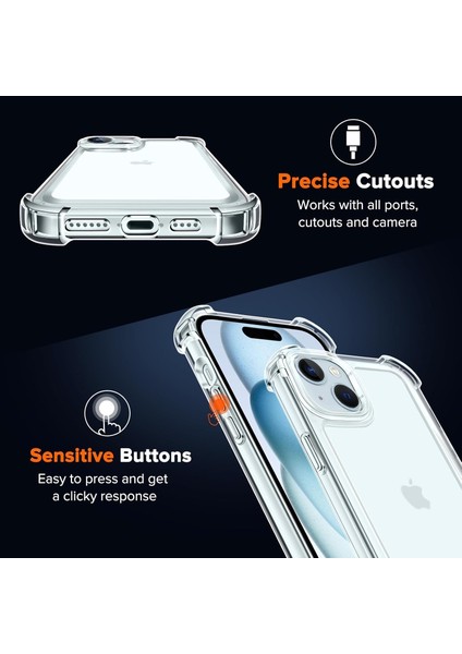 Apple iPhone 15 Kılıf Köşe Korumalı Darbeye Dayanıklı Antişok Şeffaf Silikon Pc Sert Kapak modelleri