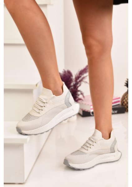 Kadın Kalın Tabanlı Taş Detaylı Sneaker Spor Ayakkabı