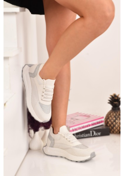 Kadın Kalın Tabanlı Taş Detaylı Sneaker Spor Ayakkabı