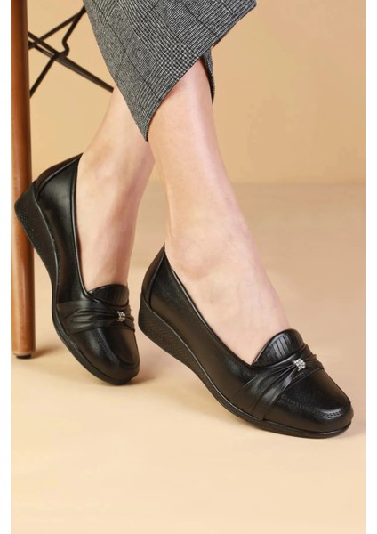 Kadın Siyah Klasik Ayakkabı Ortopedik Anne Ayakkabısı Anne Babet Jelli Günlük Ayakkabı modelleri