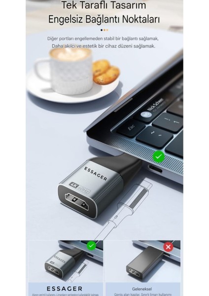 HDMI To Type-C Dönüştürücü Çevirici Adaptör 4K 60Hz Ce Lisanslı Metal Sağlam Orjinal