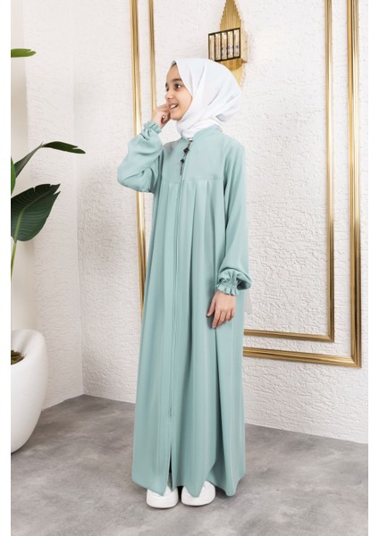 Robalı Pileli Çocuk Ferace & Mint