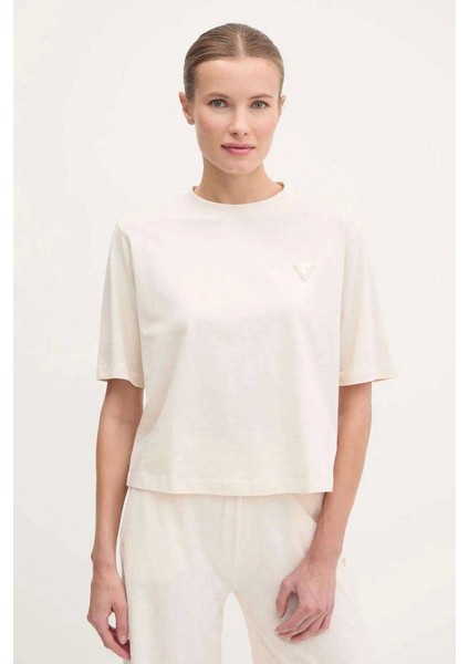 Kadın Bej Logolu T-Shirt