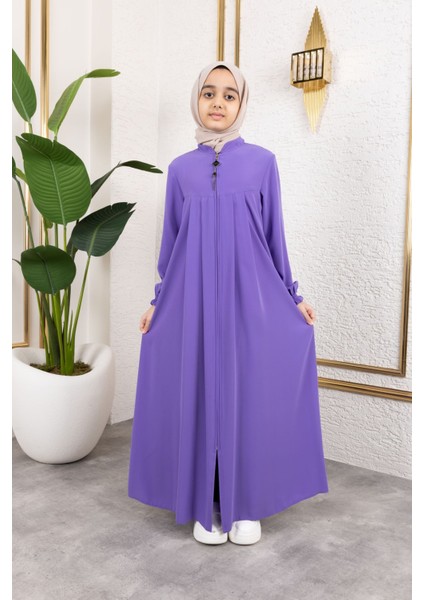 Robalı Pileli Çocuk Ferace & Mor