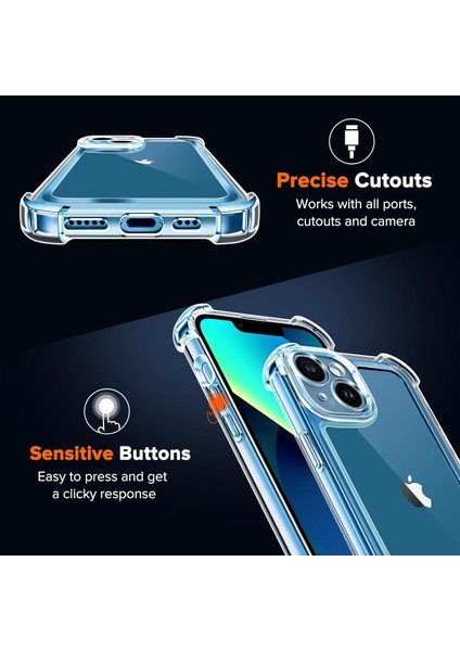 Apple iPhone 14 Plus Kılıf Köşe Korumalı Darbeye Dayanıklı Antişok Şeffaf Silikon Sert Pc Kapak