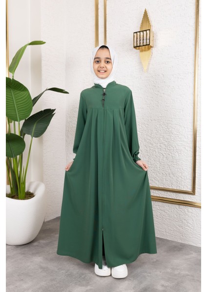 Robalı Pileli Çocuk Ferace & Yeşil