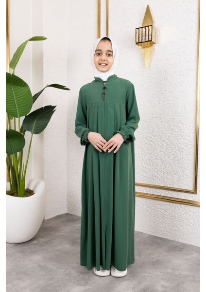 Robalı Pileli Çocuk Ferace & Yeşil indirimleri