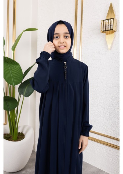 Robalı Pileli Çocuk Ferace & Lacivert