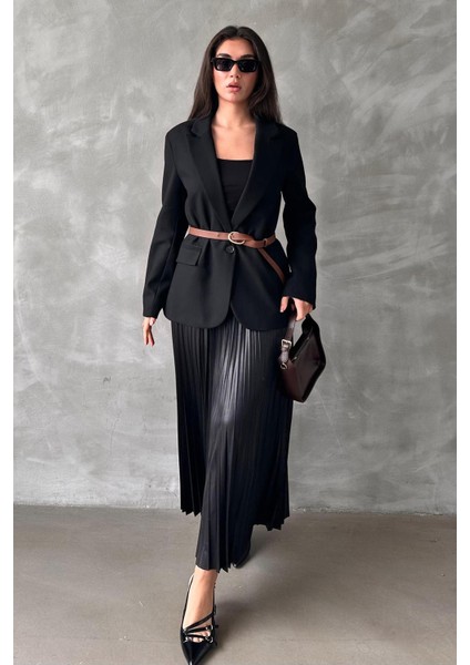 Siyah Pileli Kadın Etek MG2318 indirimleri