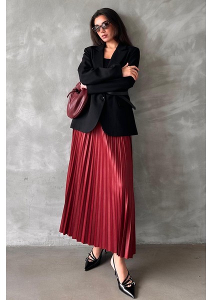 Bordo Pileli Kadın Etek MG2318