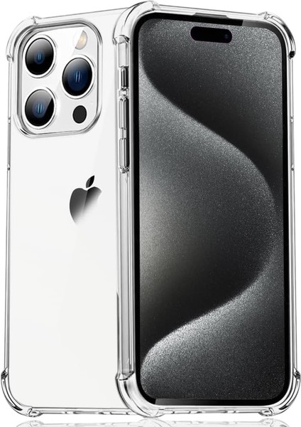 Apple iPhone 15 Pro Kılıf Köşe Korumalı Darbeye Dayanıklı Antişok Şeffaf Silikon Pc Kapak