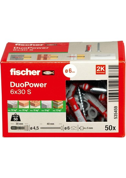 Duopower 6 x 30 S Dübel ve Vida 50 Adet ∅ 6mm
