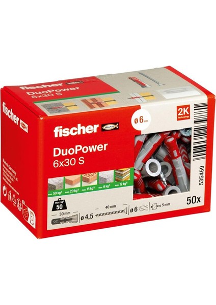 Duopower 6 x 30 S Dübel ve Vida 50 Adet ∅ 6mm