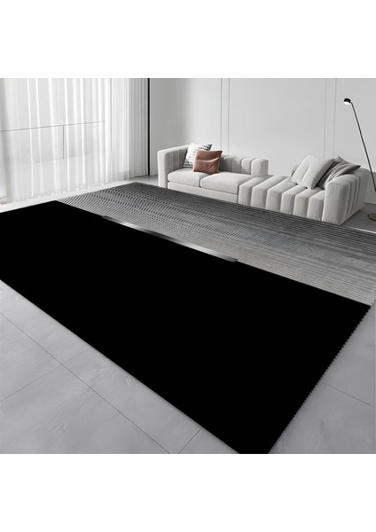 Dijital Baskı Modern Salon Mutfak Koridor Halısı Kaymaz Taban Siyah Gri 4009