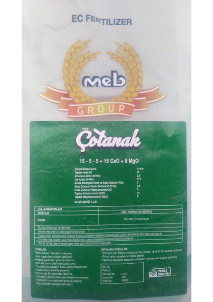 MEB Çotanak Gübre 25 kg (15-5-5 + 15 Cao + 8 MgO İçerir)