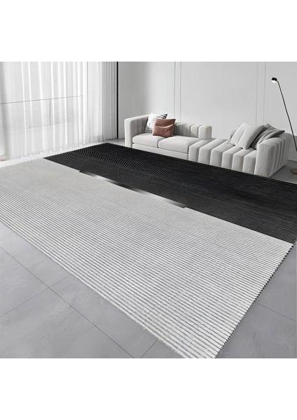 Dijital Baskı Modern Salon Mutfak Koridor Halısı Kaymaz Taban Gri Siyah 4009