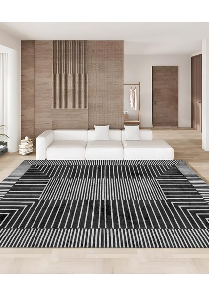 Dijital Baskı Modern Salon Mutfak Koridor Halısı Kaymaz Taban Siyah 4006
