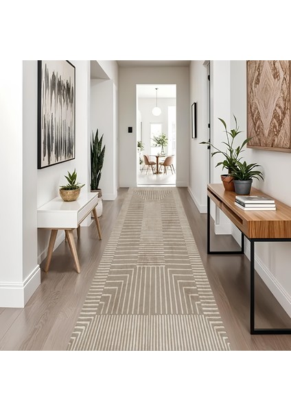 Dijital Baskı Modern Salon Mutfak Koridor Halısı Kaymaz Taban Vizon 4006