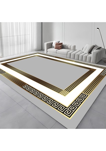 Dijital Baskı Modern Salon Mutfak Koridor Halısı Kaymaz Taban Gri Gold 4001