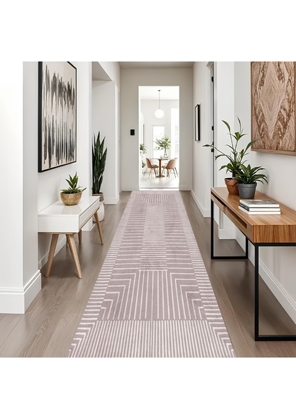Dijital Baskı Modern Salon Mutfak Koridor Halısı Kaymaz Taban Pembe 4006