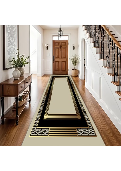 Dijital Baskı Modern Salon Mutfak Koridor Halısı Kaymaz Taban Gold 4001
