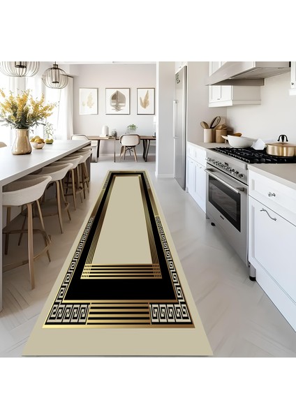 Dijital Baskı Modern Salon Mutfak Koridor Halısı Kaymaz Taban Gold 4001