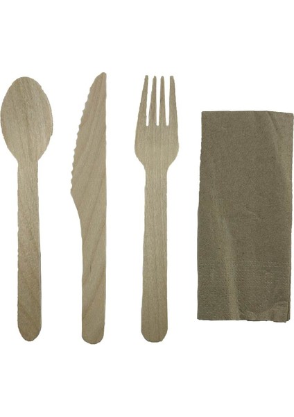 Kağıt Kaplı Tahta Çatal-Bıçak-Kaşık-Peçete set