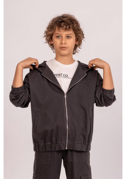 Good Vibes Gabardin Kapüşonlu Fermuarlı Erkek Çocuk Sweatshirt
