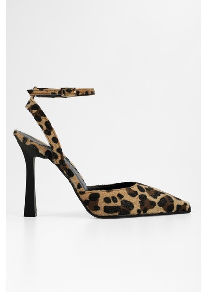 Kadın Martini Leopar Desenli Tüylü Kemerli Bilek Bağlı Stiletto modelleri