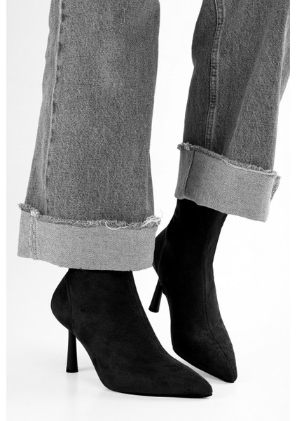 Kadın Glove Siyah Süet Streç Topuklu Bot