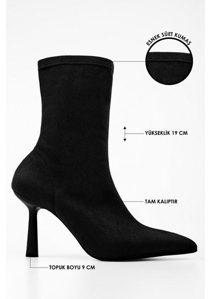 Kadın Glove Siyah Süet Streç Topuklu Bot fiyatları