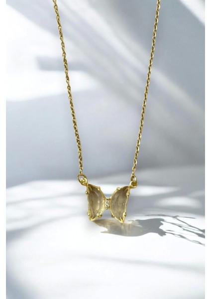Yeni Sezon Kelebek Tasarım Gold Kaplama Kadın Çelik Kolye