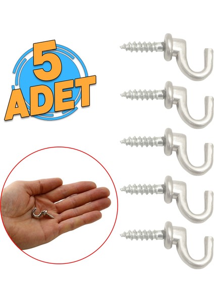 Çengelli Duvar Dolap Çekmece Kapı Metal Anahtar Askı Anahtarlık Askısı Vidalı (5 Adet)