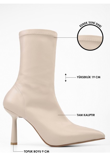 Kadın Glove Bej Cilt Streç Topuklu Bot fiyatları