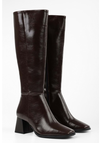 Kadın Stall Kahve Küt Burunlu Çizme