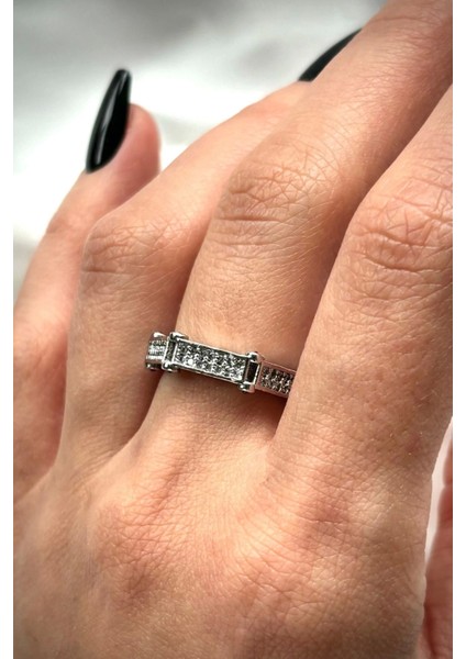 Premium Ithal Seri Yarımtur Sekizgen Model Zirkon Taşlı Ayarlanabilir Tasarım Kadın Çelik Yüzük