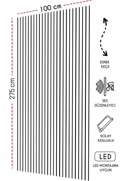 Mdf Ahşap Akustik Duvar Kaplama Lambri Paneli - 100 x 275 cm - Beyaz