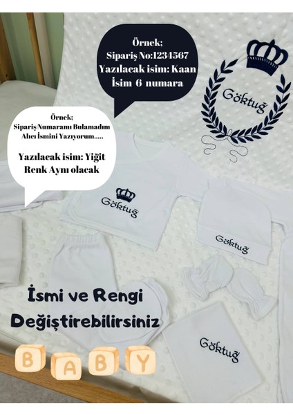 Insta Bebe 10 Parça Isimli Hastane Çıkış Seti, Nakış Işlemeli %100 Pamuk Yenidoğan Set 0-3 Ay