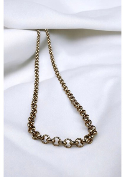 Exclusive Seri Rose Renk Oval Halka Zincir Model Kadın Çelik Kolye