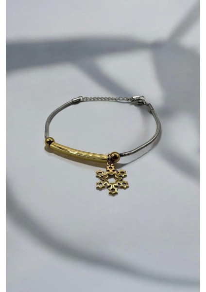 Exclusive Seri Gold Kar Tanesi Model Çift Renk Kadın Çelik Bileklik fırsatları