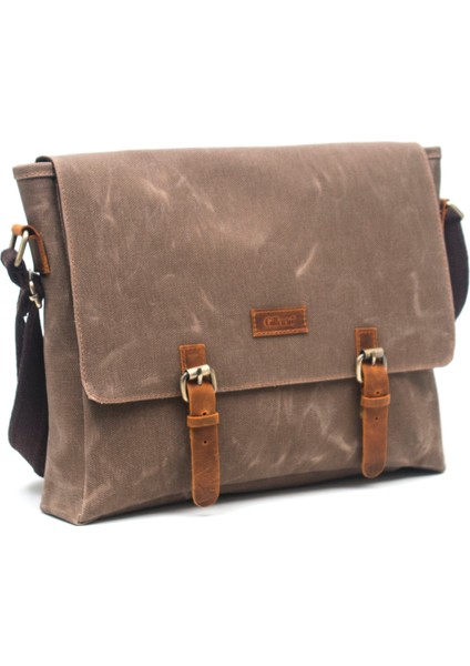 DESIGN03 Kanvas-Deri Koyu Vizon 15.6 Inch Postacı Laptop Çantası