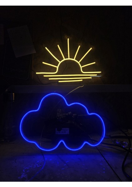Cizgineon Bulut ve Güneş Işıklı Neon LED Duvar Dekarasyon