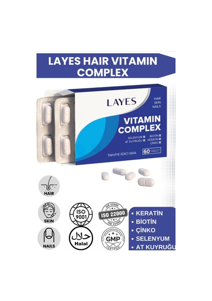 Hair Vitamin Complex 60 Tablet Biotin Keratin Çinko D3 At Kuyruğu Selenyum Folik Asit Saç Vitamini