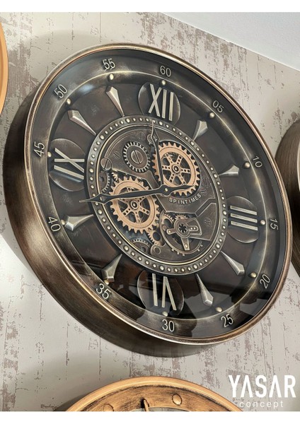 Horizon Metal Çarklı Duvar Saati Modern Tasarım 60x60 cm Dekoratif