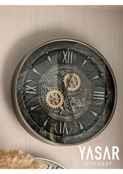 Horizon Metal Çarklı Duvar Saati Modern Tasarım 60x60 cm Dekoratif modelleri